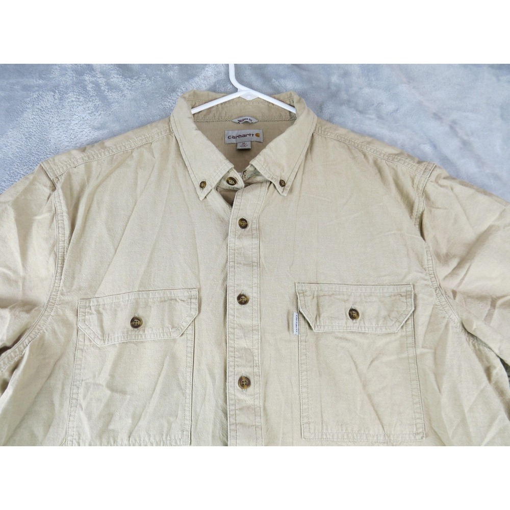 Carhartt Shirt‎ Mens XL Tall Khaki Beige Button Up Relaxed Fit Workwear Cotton